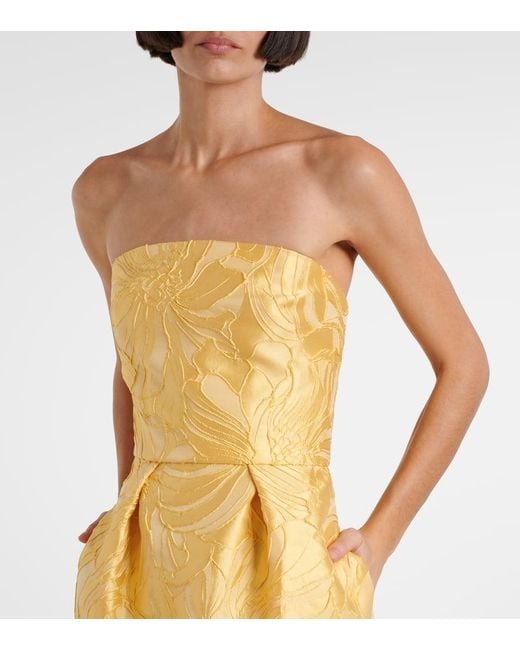 Monique Lhuillier Yellow Floral Jacquard Cocktail Dress