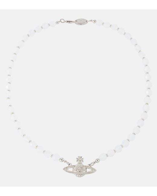 Choker Messaline con cristalli di Vivienne Westwood in White