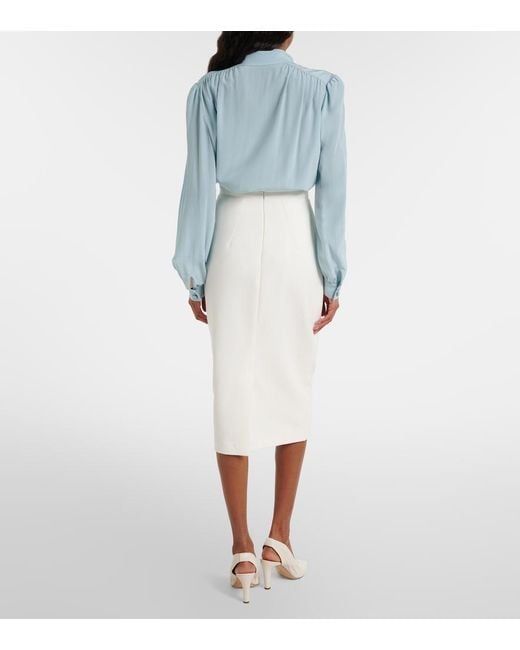 Safiyaa White Hokuku Crepe Pencil Skirt