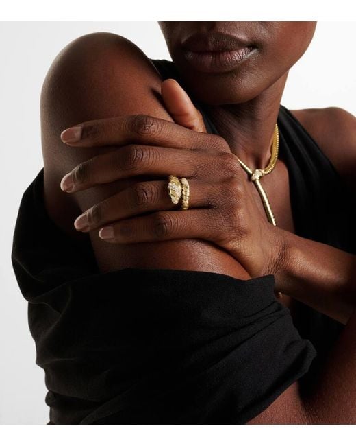 BVLGARI Metallic Serpenti Tubogas 18Kt Ring With Diamonds And Onyx