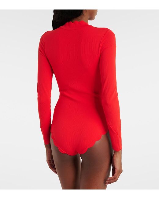 Marysia Swim Red North Sea Scalloped Rashguard Swimsuit