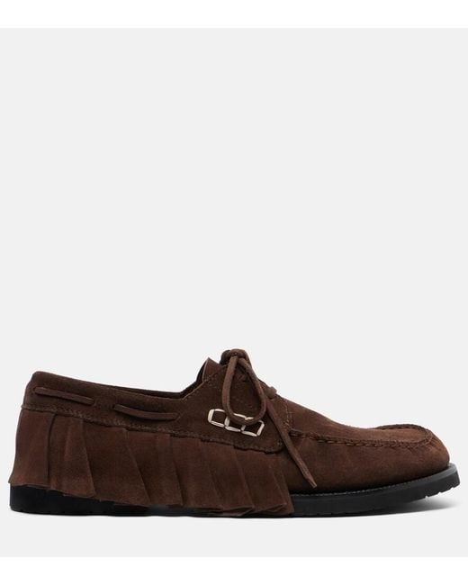 J.W. Anderson Brown Ruffled Suede Boat Shoes