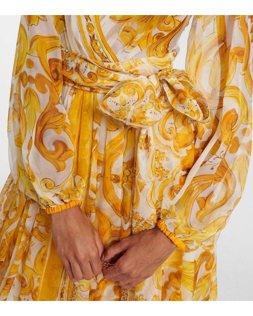 Dolce & Gabbana Metallic Majolica Silk Chiffon Midi Dress