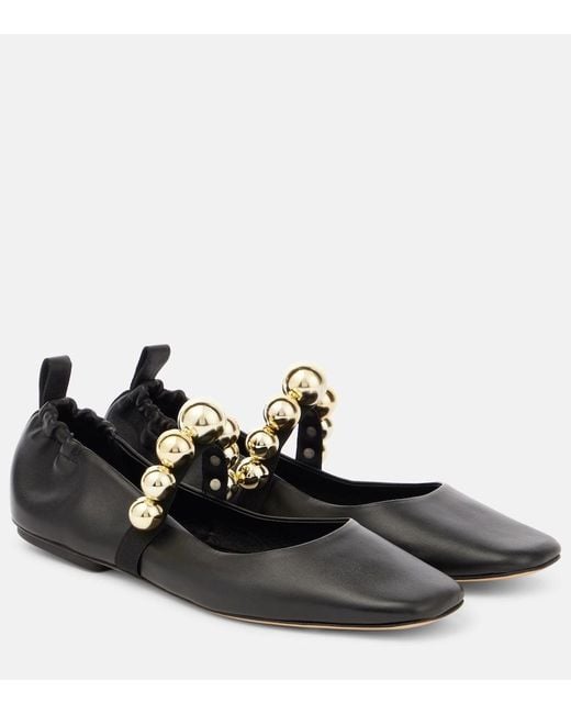 Souliers Martinez Black Flamenca Leather Mary Jane Flats