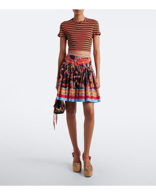 Dolce & Gabbana Red Cropped Striped Cotton T-Shirt