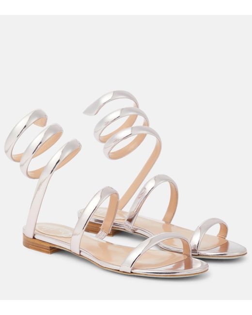 Rene Caovilla White Cleo Mirrored Leather Sandals