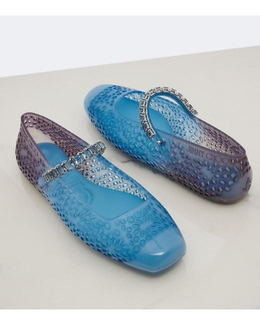 Jimmy Choo Blue Jelly Crystal-Embellished Ballet Flats