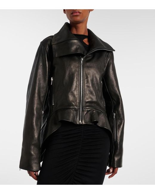 Rick Owens Black Asymmetric Leather Jacket