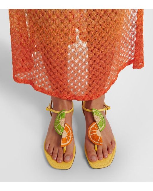 Aquazzura Yellow Citrus Sugar Raffia Slingback Sandals