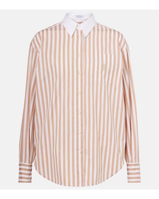 Camisa De Algodon Y Seda A Rayas Brunello Cucinelli de color Pink