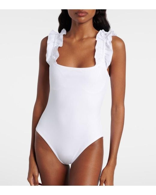 Karla Colletto White Evie Ruffled Swimsuit