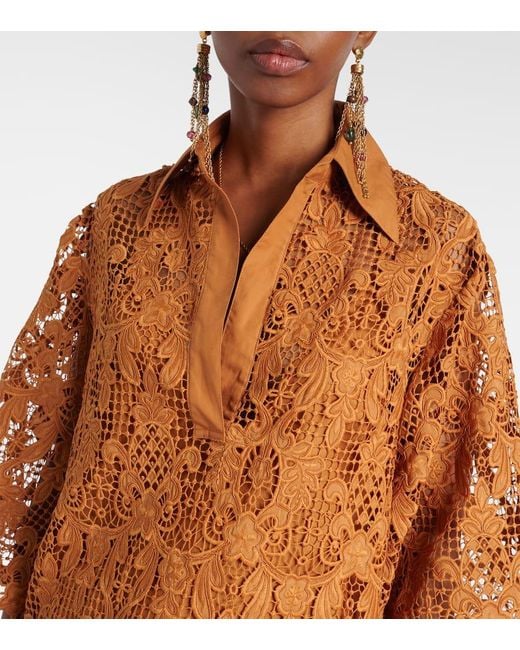 Zimmermann Brown Coco Scalloped Lace Top