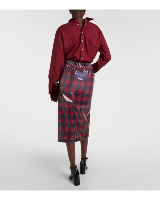 Maison Margiela Red Checked Coated Wool Midi Skirt