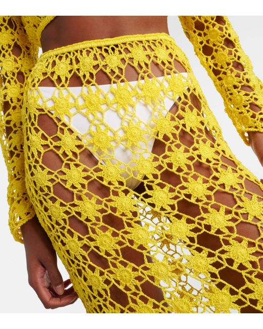 Anna Kosturova Yellow Bella Crochet Cotton Maxi Skirt