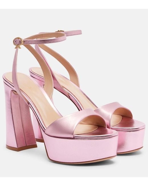 Gianvito Rossi Pink Nancy 110 Leather Platform Sandals