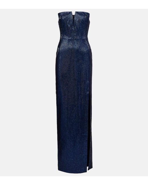 Roland Mouret Blue Embellished Strapless Crepe Gown