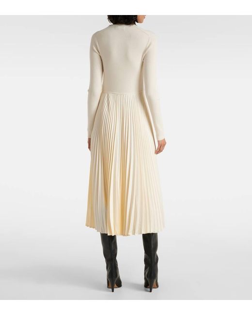 Polo Ralph Lauren Natural Jamie Knitted Pleated Stretch-Wool Blend Midi Dress