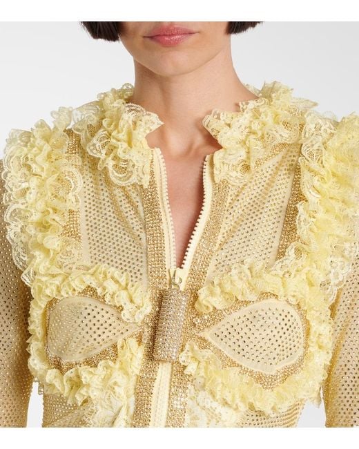Self-Portrait Yellow X Christopher Kane Embellished Mesh Minidress