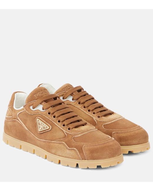 Prada Faded Suede Sneakers in Brown | Lyst