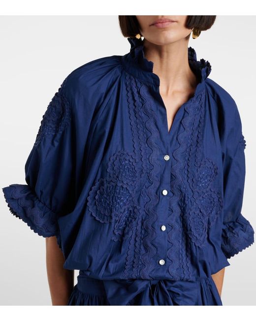 Juliet Dunn Blue Embroidered Cotton Poplin Minidress