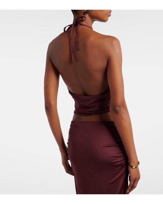 AYA MUSE Purple Kaima Draped Jersey Crop Top