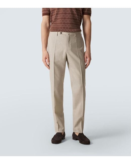 Incotex Natural Virgin Wool Slim Pants for men