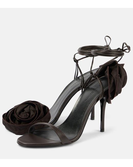 Magda Butrym Black Floral-Applique Satin Sandals