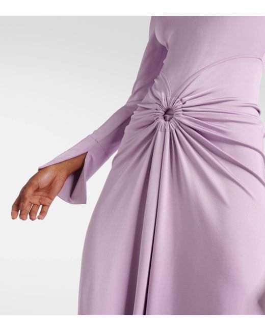 Victoria Beckham Purple Gathered Jersey Midi Dress