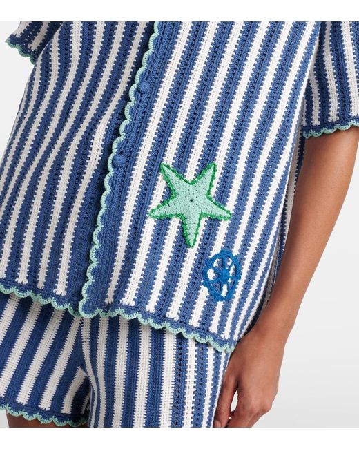 ALÉMAIS Blue Crochet Striped Cotton Shirt