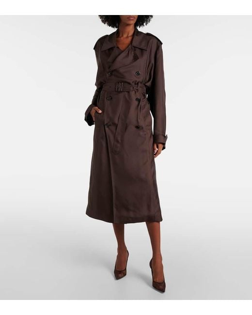 Saint Laurent Silk Trench Coat in Brown Lyst