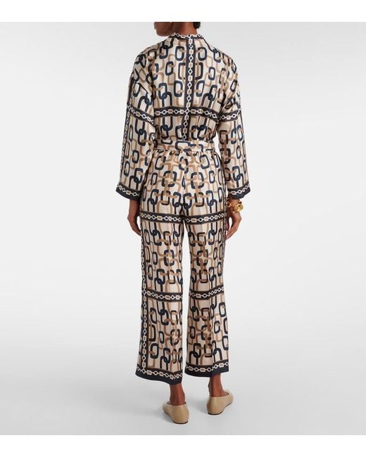 Max Mara White Brina Printed Silk Twill Wide-Leg Pants