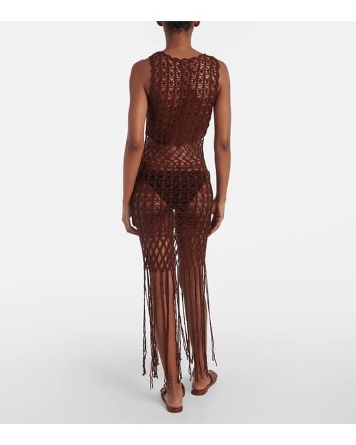 Anna Kosturova Purple Fringed Cotton Minidress