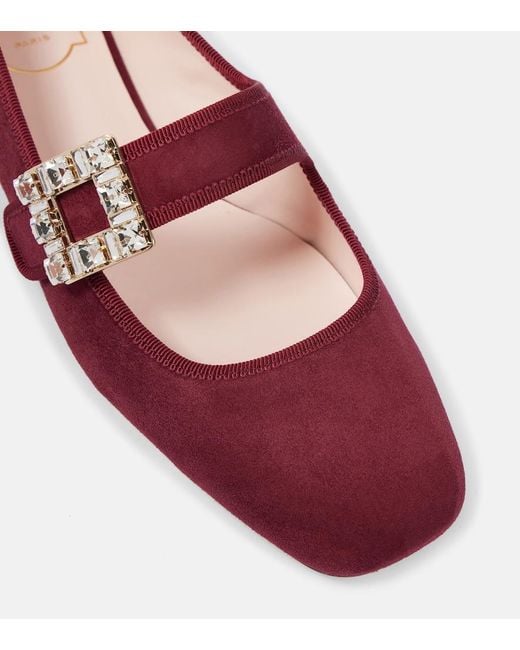 Roger Vivier Red Tres Vivier Babies Suede Mary Jane Flats