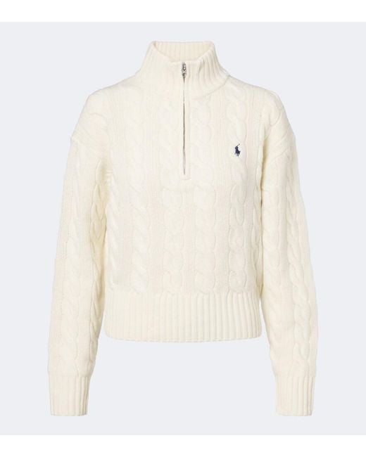 Polo Ralph Lauren White Cable-Knit Wool And Cashmere Sweater