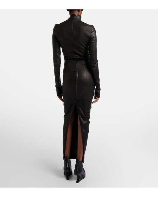 Rick Owens Black Dirt Pillar Leather Maxi Skirt
