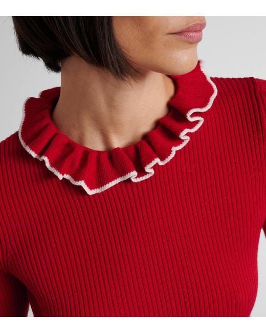 Valentino Red Ruffled Virgin Wool Sweater