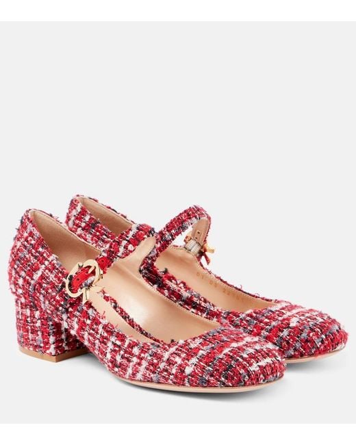 Gianvito Rossi Red Mary Ribbon Boucle Mary Jane Pumps