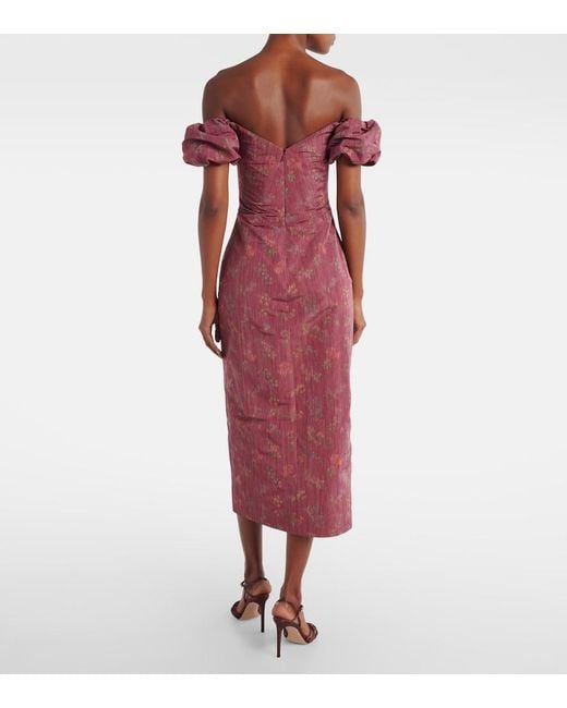 Markarian Purple Adelaine Floral Puff Sleeves Gown
