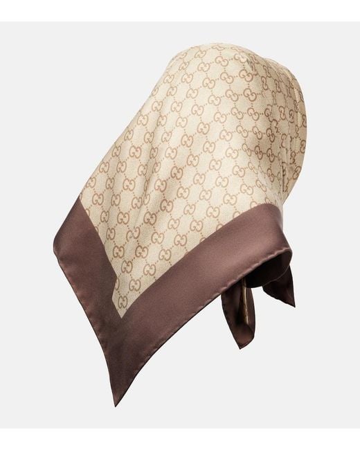 Panuelo De Sarga De Seda Con Gg Gucci de color Brown