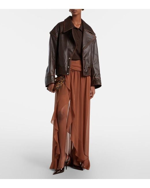 JACQUES WEI Brown Leather Biker Jacket