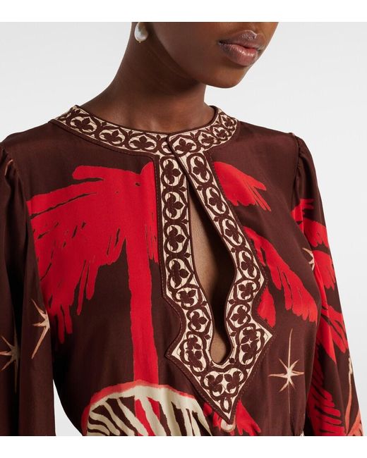 Johanna Ortiz Red Patterned Cut-Out Maxi Dress