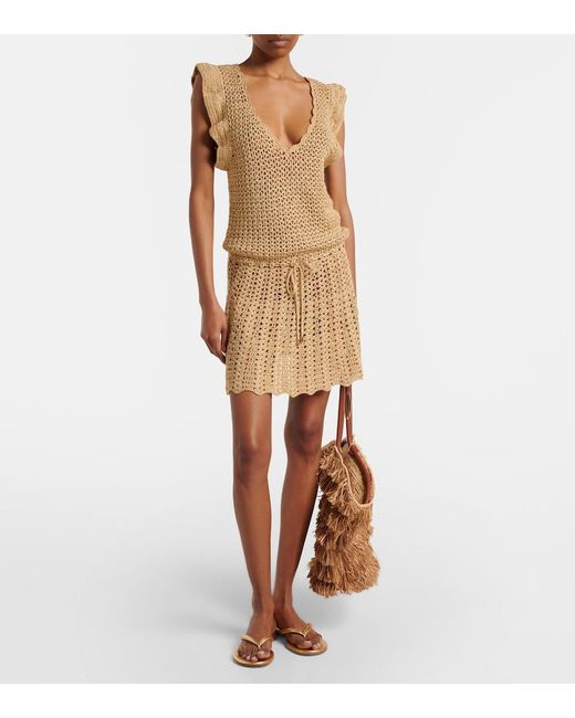 Melissa Odabash Brown Annalise Crochet Lame Minidress