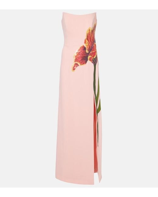 Costarellos Pink Margita Floral Crepe Corset Gown