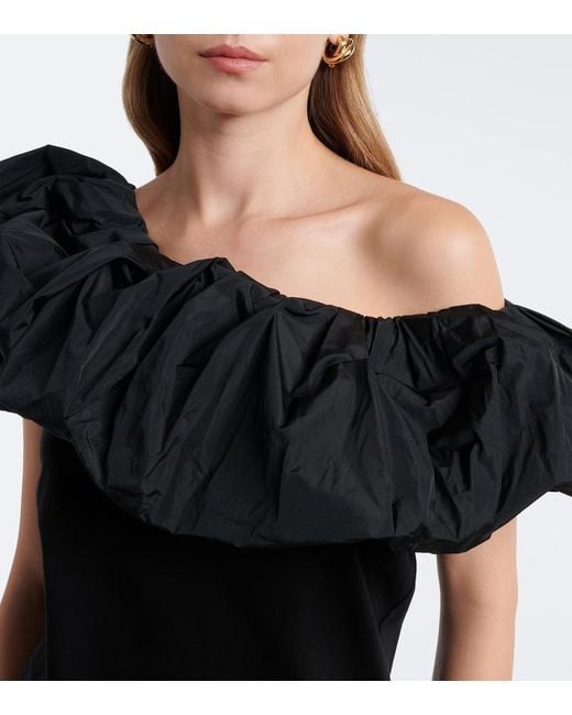 Max Mara Black Ruffled Off-Shoulder Cotton Top