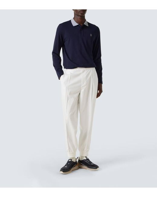 Brunello Cucinelli Blue Leather-Trimmed Suede Sneakers for men