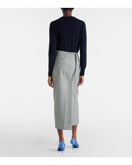 Victoria Beckham Gray Checked Virgin Wool Midi Skirt