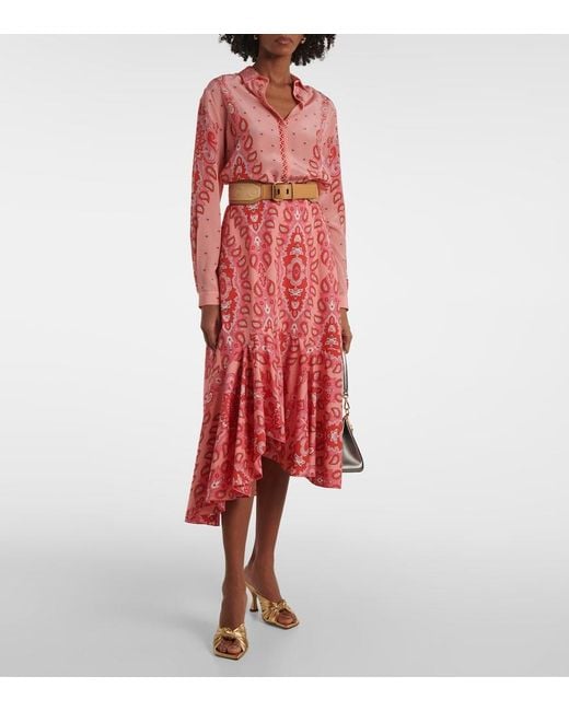 Etro Red Cotton Skirt With Decorative Pattern