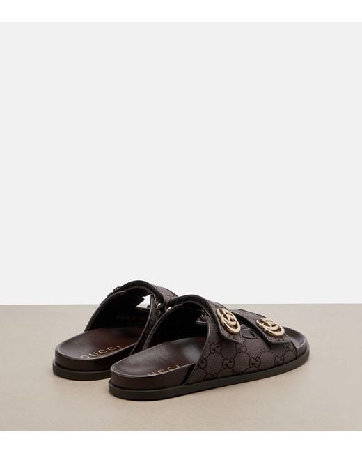 Gucci Black Double G Gg Canvas Sandals
