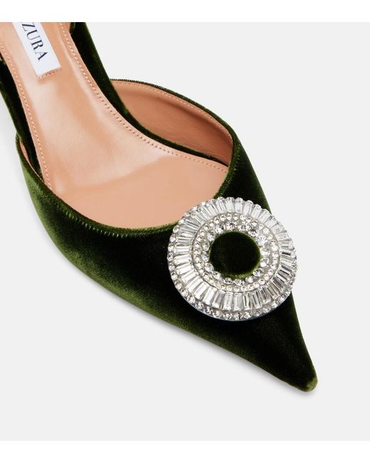 Aquazzura Black Crystal Hoop 50 Velvet Slingback Pumps