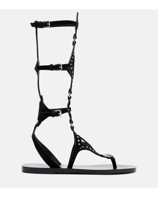 Isabel Marant Black Verzierte Roemersandalen Boham Aus Veloursleder